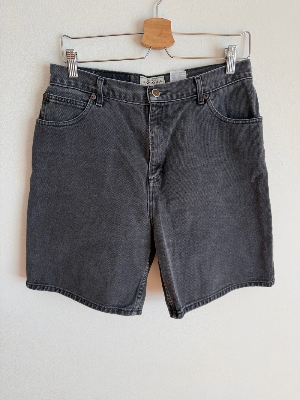 Vintage 90s Sonoma High Rise Bermuda Mom Shorts Washed Black Denim Size 12 29W